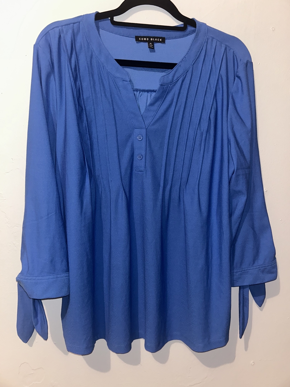 Como Black Women's Blue Pleated Tie-Sleeve Tunic